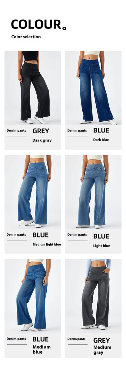 Women's New Large Size Denim Wide-Legged Trousers American High-Waisted Thin Straight Loose Casual Trousers Casual Jeans.