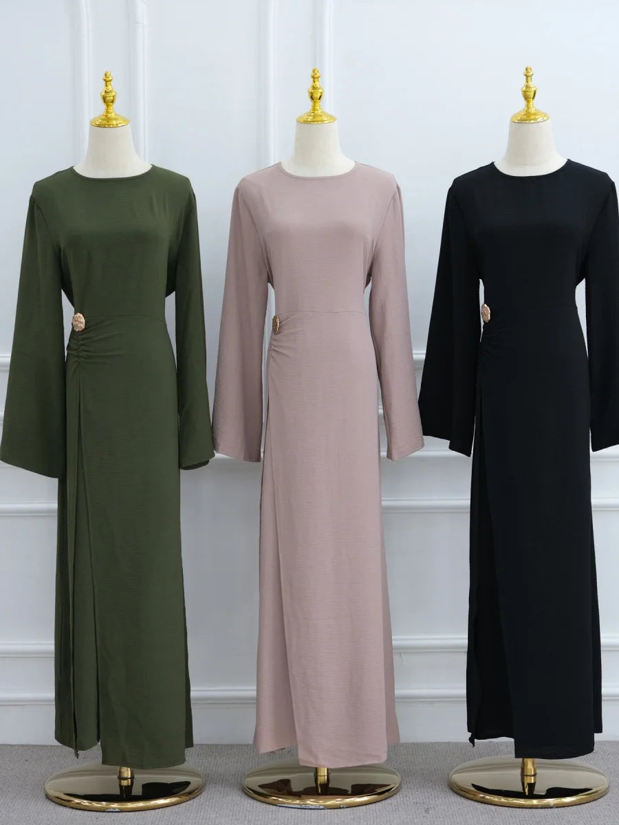 Muslim Women Arabic Dubai Abaya Solid Drawstring Long Dress Modest Ramadan Kaftan Robe Femme musulmane Islam Clothing Kebaya.