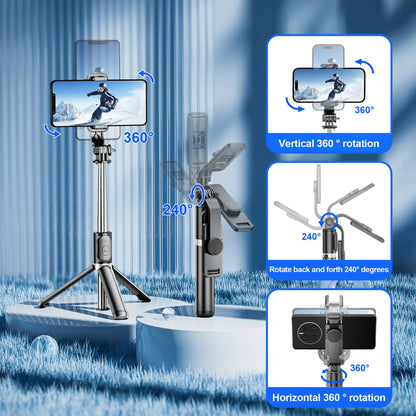 Q02 Foldable Tripod Selfie Stick Wireless Bluetooth Live Stand Holder Stabilizer for Huawei Xiaomi iPhone Cell Phone.