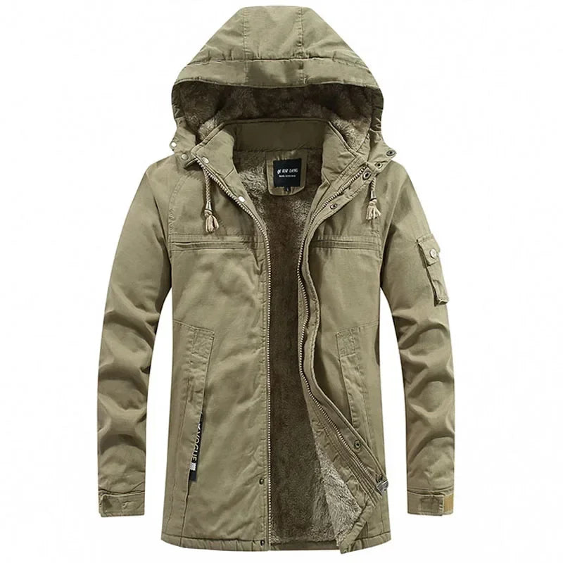 Parkas Coat Military Windproof Hooded Jackets Man Washed Cotton Thick Fleece Casual New  Winter Warm Varsity Jacket Men.