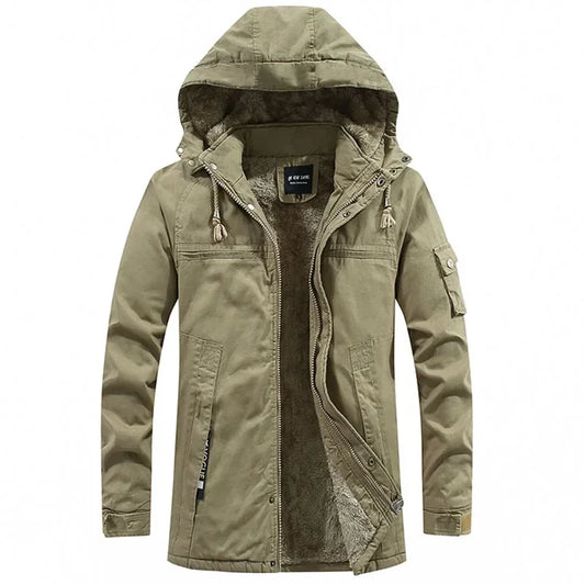 Parkas Coat Military Windproof Hooded Jackets Man Washed Cotton Thick Fleece Casual New  Winter Warm Varsity Jacket Men.