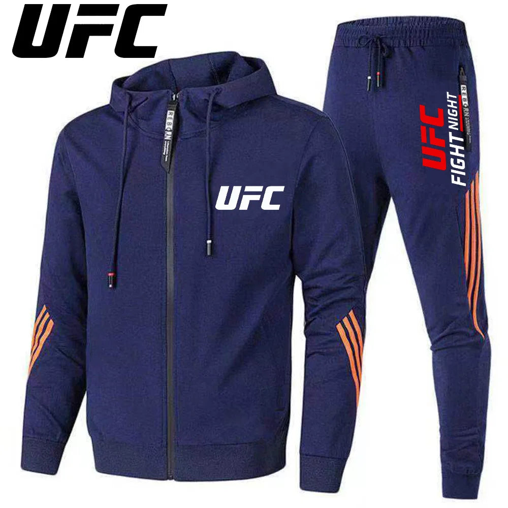 UFC New Frontier Men's Casual Sports Set Fashion Zipper Jacket Running Women's Men's Sports Set UFC Printed Outdoor Hoodie Set.