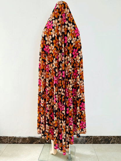6XL  Muslim Womens Hooded Abaya African Sleeveless Prayer Garment Kaftan Dress With Hijab Floral Dubai Saudi Robe Ramadan