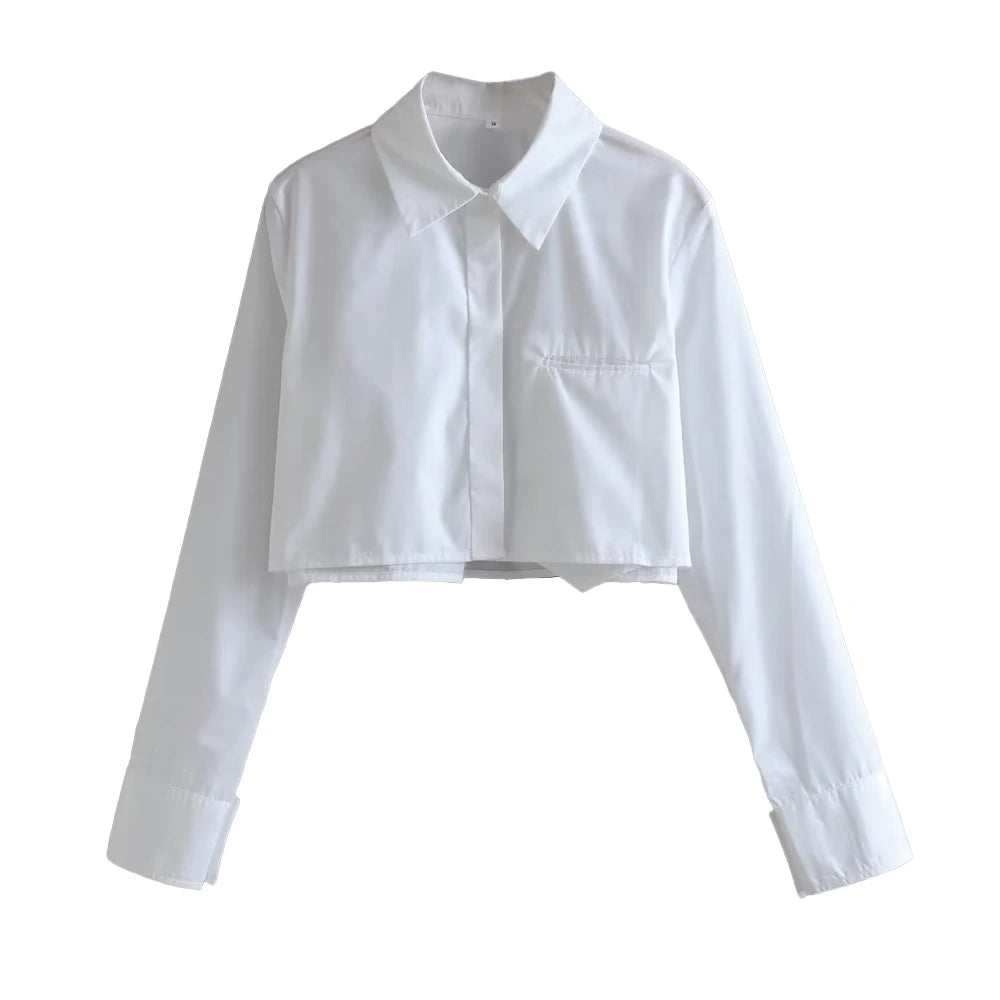 Women Fashion Loose Cropped Shirts Vintage Long Sleeve Front Button Female Blouses Blusas Chic Tops.