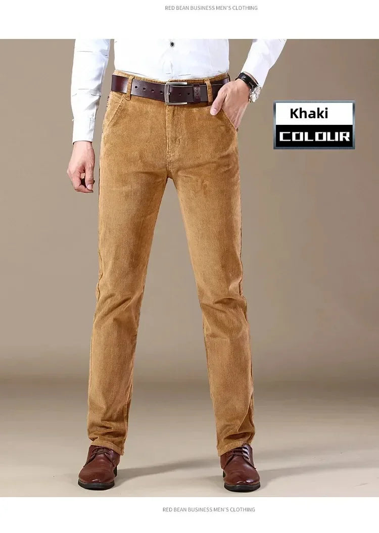2025 Spring Autumn Men's Corduroy Casual Pants Straight Leg Loose Fit Youth Winter Thick Warm Velvet Long Pants for Men Trousers.