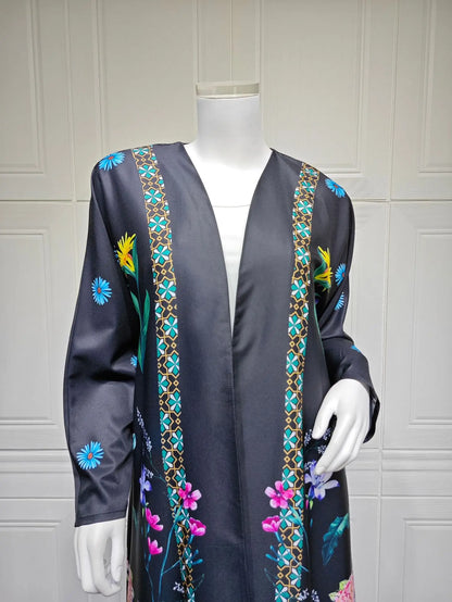 2025 Elegant Dubai Floral Print with Hijab Kimono Abaya Dress Luxury Saudi Arabia Muslim Women Islamic Middle East Turkey Robe.