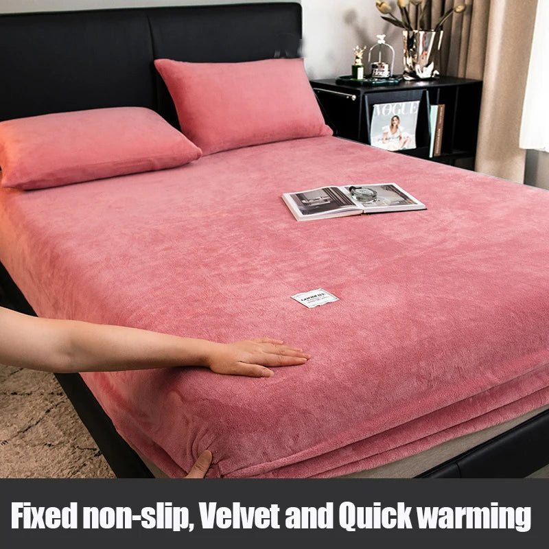 1pc Warm Winter Elastic Fitted Sheets Adjustable Flannel Velvet Mattress Cover Fluffy Fitted Bed Sheets for 200 Queen 180 size