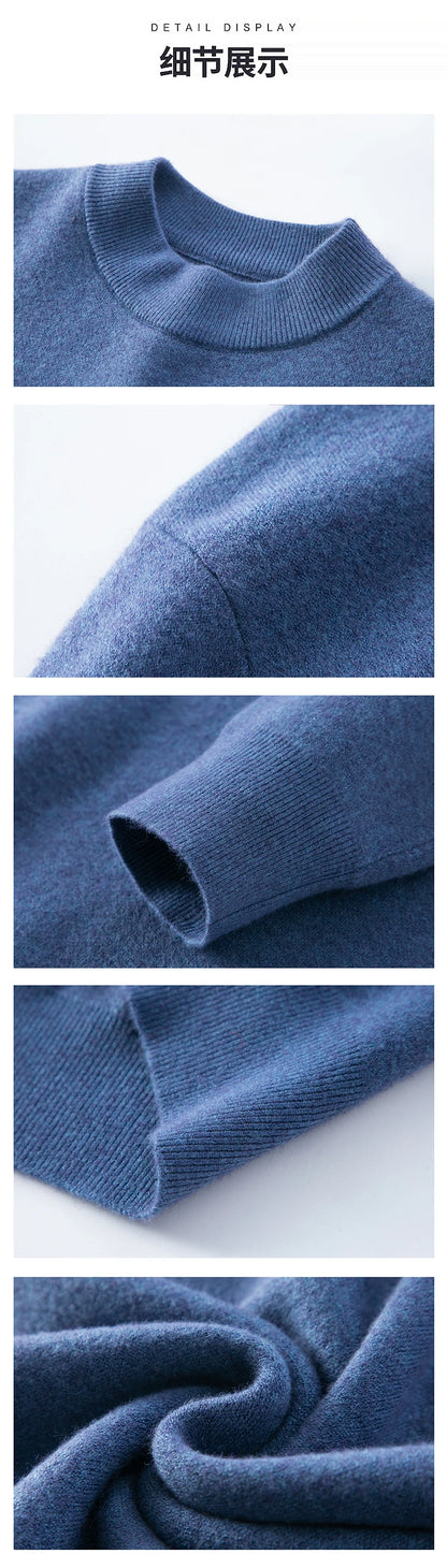 High End Anti-pilling Thick New Fashion Brand Casual Knit Pullover Sweater Half Turtleneck Mens Jumper Designer Clothing