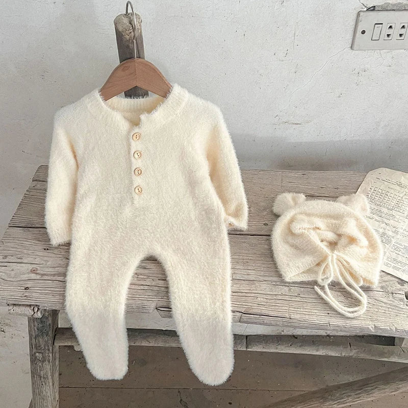 2024 neue Herbst Infant Baby Jungen Mädchen Overall + Hut Samt Einfarbig Lange SleevedNewborn Baby Mädchen Bodys Baby kleidung.