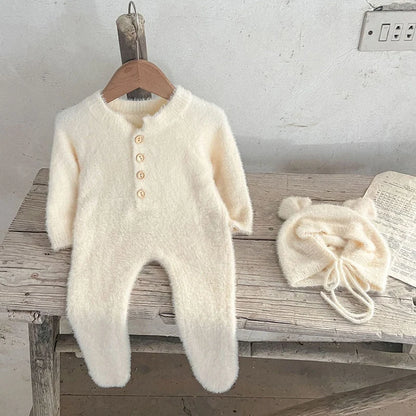 2024 neue Herbst Infant Baby Jungen Mädchen Overall + Hut Samt Einfarbig Lange SleevedNewborn Baby Mädchen Bodys Baby kleidung.