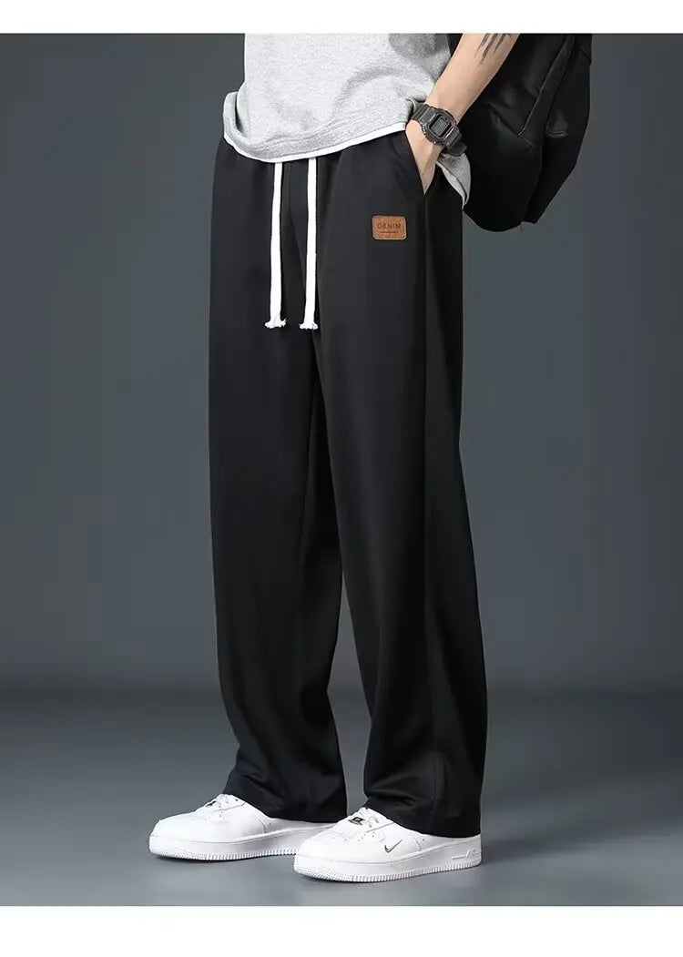 Casual long pants for boys, ice silk quick drying pants for spring and summer, thin, trendy brand straight tube, loose, hanging.