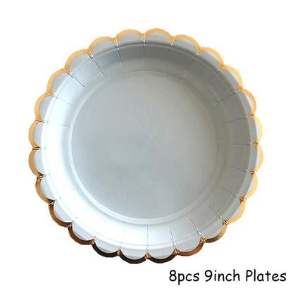 Gold Blue Party Disposable Tableware Paper Straw Cups Plates Napkins Baby Shower Favors Birthday Wedding Decor Party Supplies