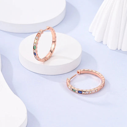 925 Sterling Silver Gold Color Circular Hoop Earrings Golden Earring Fit Original Charms Diy Fine Jewelry For Fashion Women.