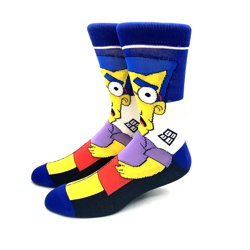 New 1 Pair The Simpsons Harajuku Women Men Socks Cartoon Personality Skateboard Socks Anime Middle Tube Cotton Unisex Socks
