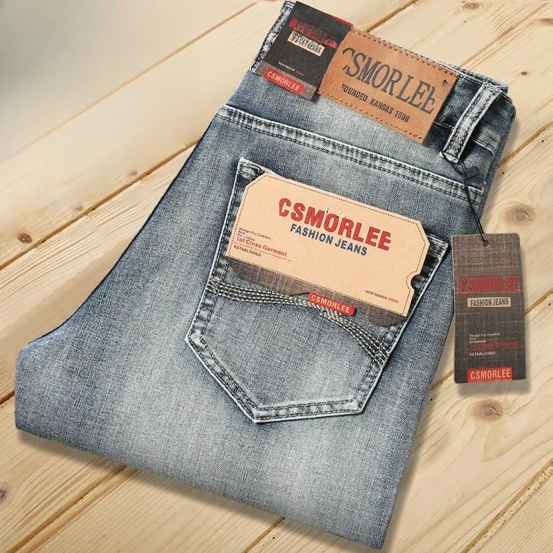 Csmor Lee Men's Jean Autumn Winter Loose-fit Straight-leg Trendy Pants Casual Denim Trousers Men Classic Stretch Jeans Fashion.