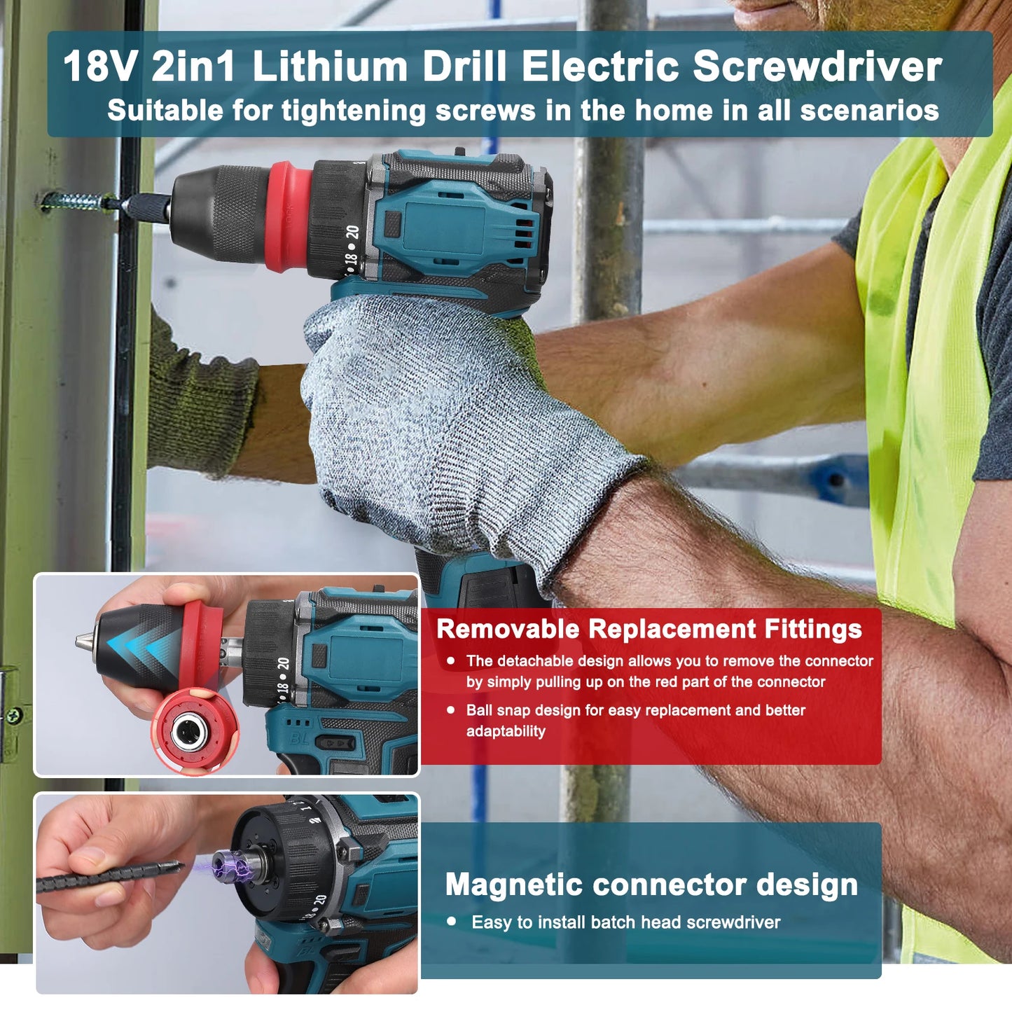 2in1 Akku-Elektroschrauber Bohrer Bürstenloser Motor 45/55 Nm Drehmoment Stufenlose Geschwindigkeitsregelung Hand-Lithium-Treiber-Bohrmaschine