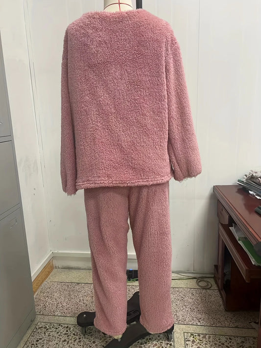 Herbst und Winter Damen neuen Stil Spitze Spleißen V-Ausschnitt Pyjama Set Flanell Schleife Langarm Top und Hose zweiteiliges Set von l.