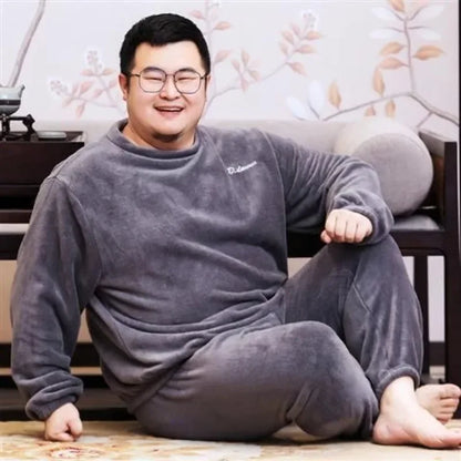 Winter Pajamas Coral Fleece Warm Pajamas Set Thick Long Sleeve Large Size 85kg Outside Pajamas Elastic Waist Trousers Pajama Set.