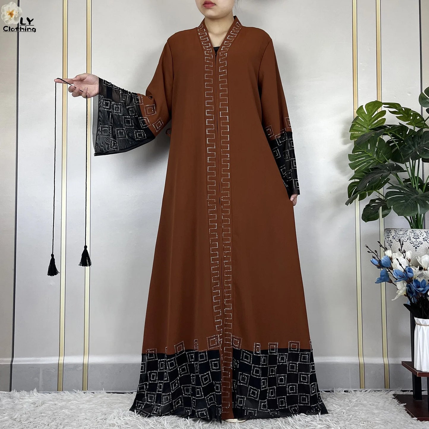 2024 For Women Elegant Dresses Dubai Party Outfits Long Sleeved Chiffon Dashiki Muslim Women Robe Open African Abaya Clothing.
