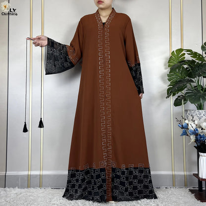 2024 For Women Elegant Dresses Dubai Party Outfits Long Sleeved Chiffon Dashiki Muslim Women Robe Open African Abaya Clothing.