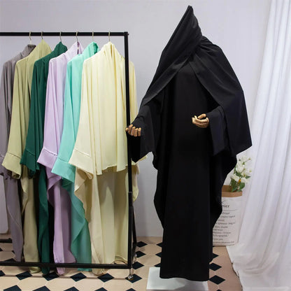 Two Pieces Muslim Abaya Women Jilbab Islamic With Hijab Clothing Dubai Saudi Robe Turkish Modesty Prayer Dresses Loose Kaftans.