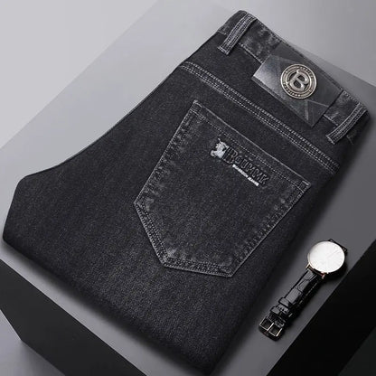 2025 New Stretch Jeans Men's Regular Classic Business Slim Trousers Black Blue Straight Male Y2K Brand Clothing Pants Size 29-40.