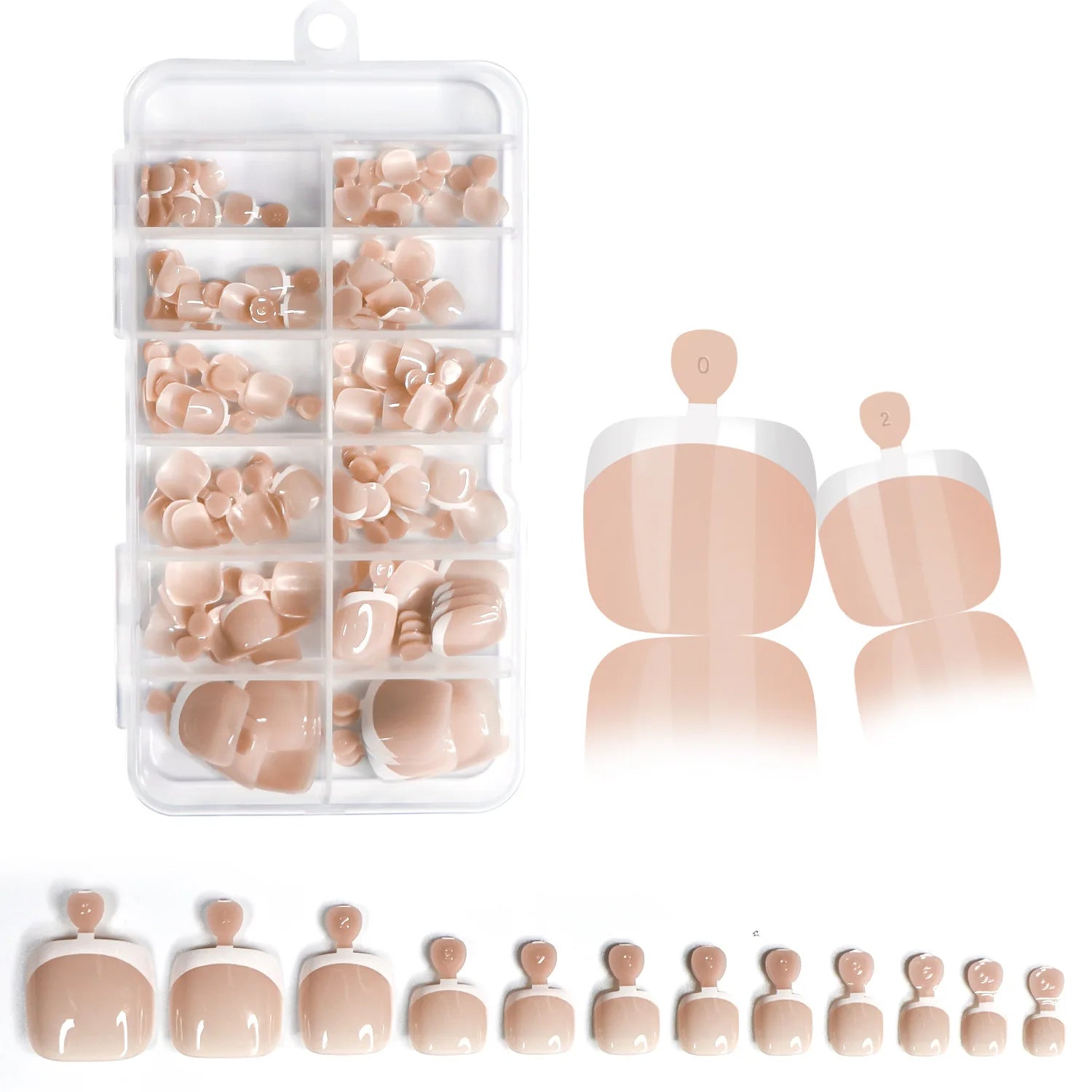 120Pcs Glossy Nude Pink French Press-On-Toenail Set 1*Box Short French Square  Fake Toe Nails Solid-Color Manicure Toenails Tips.