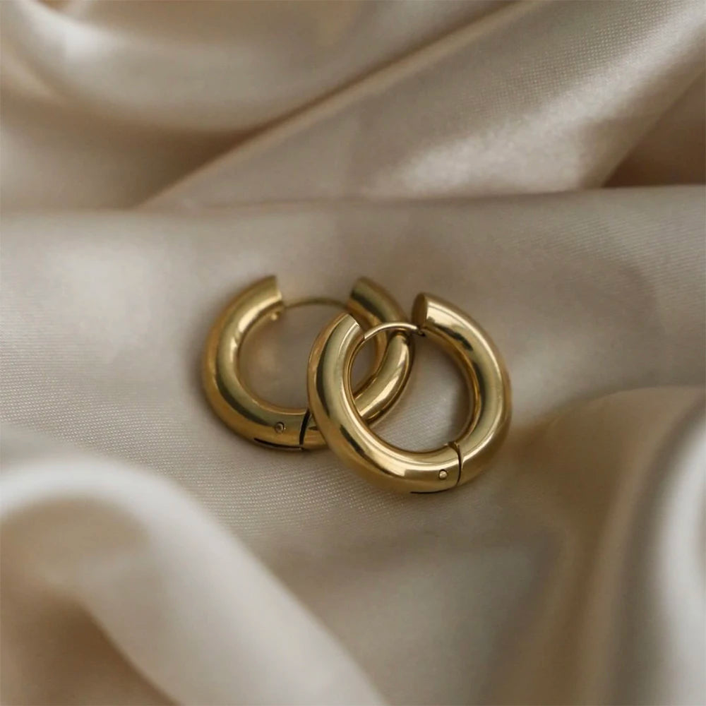 20mm Stainless Steel Hoop Earrings for Women Smooth Metal Round Chunky Ear Buckle Huggie Earrings Jewelry Accessories Wholesale.