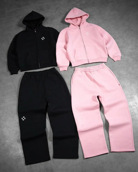 American Retro Letter Sweatshirt and Jogger Set Y2K Fashion Hoodie Casual Loose Winter Trendy Outfit for Men and Women Clothing.