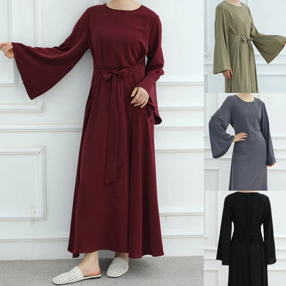 Bandage Plain Abaya Dubai For Women Kaftan Muslim Modest Long Dresses Islam Caftan Marocain Kebaya Robe Femme Musulmane Vestidos.