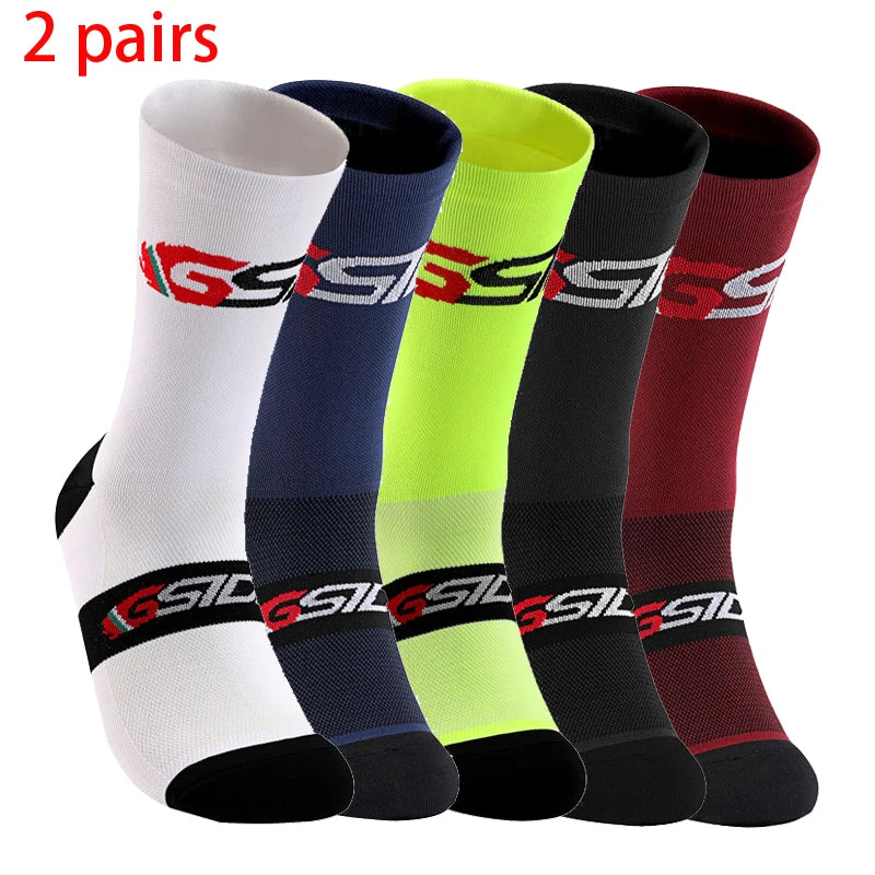 GSIDI2pairs 2023 New Cycling Socks Bike Nurse Compression Road Bike Running Mtb Knee-high White Sports Funny Brand Black.