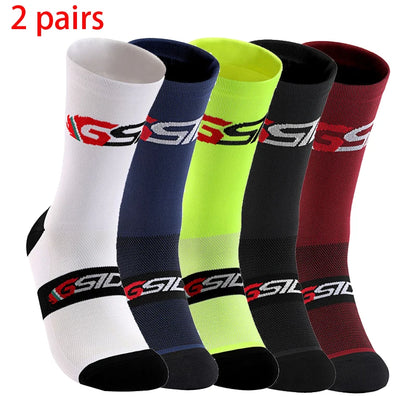 GSIDI2pairs 2023 New Cycling Socks Bike Nurse Compression Road Bike Running Mtb Knee-high White Sports Funny Brand Black.