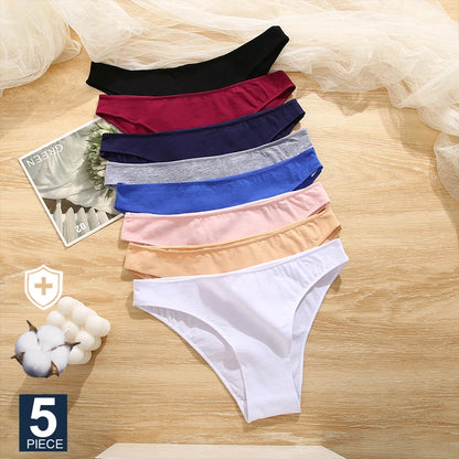 FINETOO 5PCS/Set M-XXL Panties Women Cotton Lingerie Woman Underwear Sexy Femme Underwear Girls Underpant Panty 7 Solid Colors.