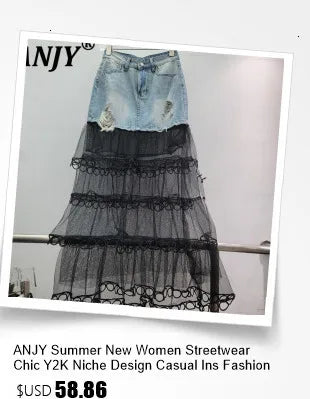 ANJY Autumn Winter Women Fashion Casual Versatile Washed Tide Diamonds Straight Jeans Trend Design Sense High Waist Pants A10636.