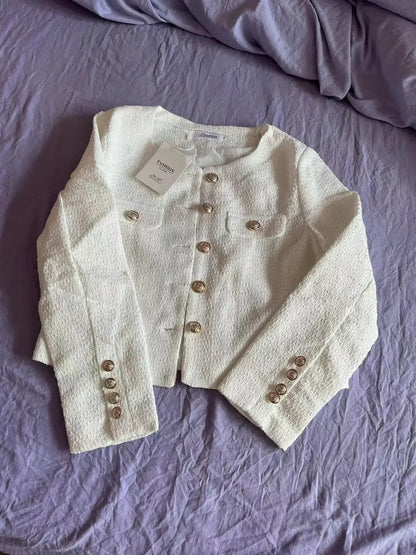 Frühling und Herbst Koreanische Mäntel Frauen Jacke Neue Französisch Wolle Tweed Mantel Mode High-end-Gold Taste Kurze Schlanke temperament