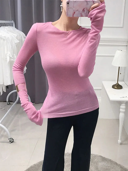 Sexy Shirt Women T-Shirt Long Sleeve Korean Style Slim Basic Elasticity Tshirt Top Womens Clothing T Shirt Femme.