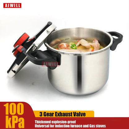 AIWILL 2L/6L/8L 3Gear Pressure Cooker 304 Stainless Steel Multifunctional Pressure-Limited Explosion-proof Quickly Cooking.