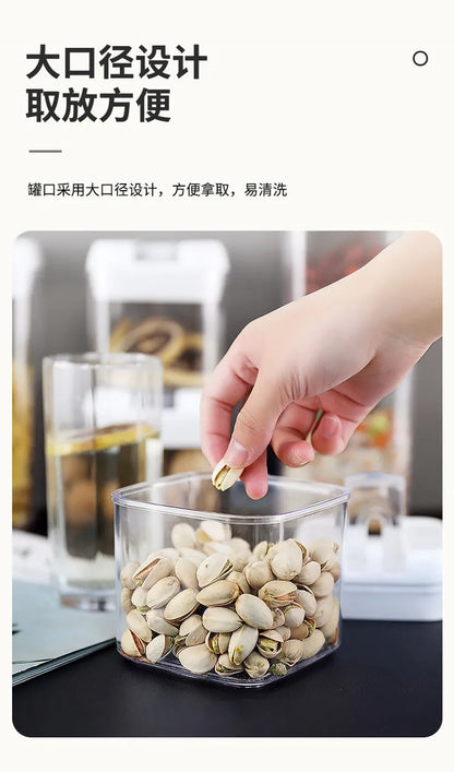 Kitchen Plastic Container Organizer Moisture-Proof Sealed Tank Square Transparent Grain Storage Jar Dried Fruit Snack Box Cans.