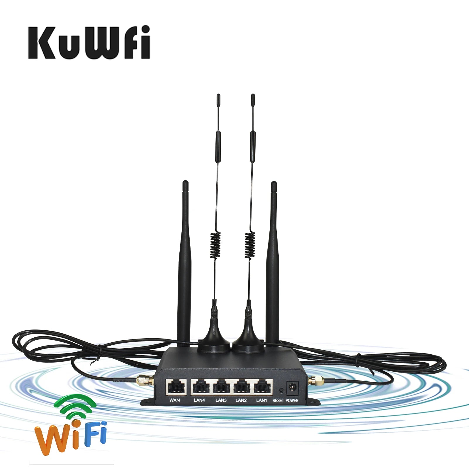 KuWFi 4G LTE WiFi Router 2.4G CAT4 300Mbps RJ45 Port Support VPN DDNS Firewall Function Wall-Mounted External 4pcs Antennas.