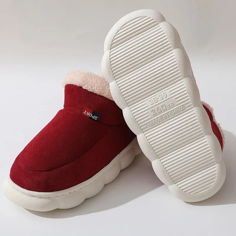 Smile PoP Winter Plush Men Cotton Shoes Warm Plush Men House Slippers Outdoor Soft Non Slip Women's Shoes Casual Furry Men Shoes.