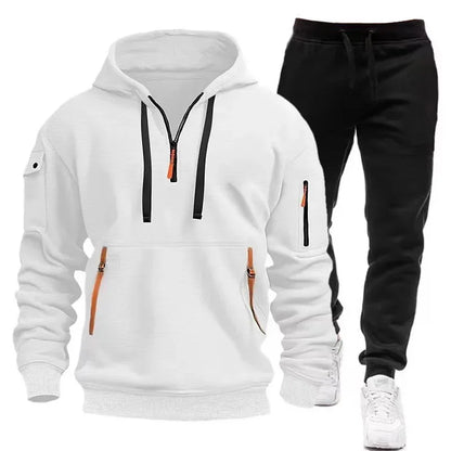 2025 Spring Autumn Fashion Trend Men Hooded Clothes Pants Sweatshirt Zipper Casual Clothinfg Personality Sportswear 2 Pieces Set.