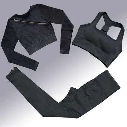 Yoga Suit High Waist Leggings Running Training Tights Sports Outfits Long Sleeve Crop Top Bra Seamless Fitenss Set Fitness Wear.