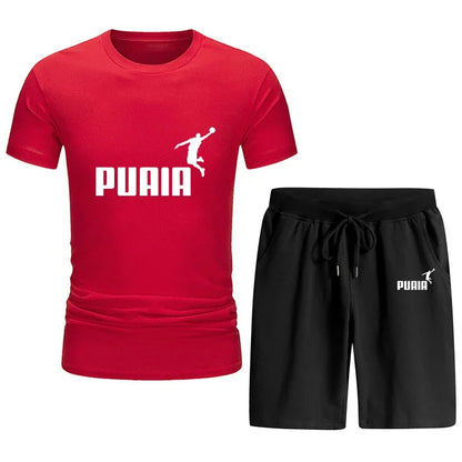 Summer 2025 new men's short sleeve T-shirt sports set Outdoor casual jogging men's cotton round neck T-shirt + shorts 2 sets.