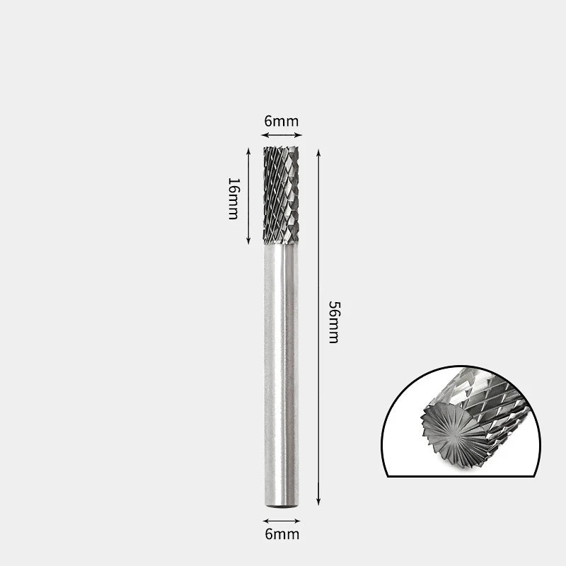 Hartmetallfräser, Wolframstahl-Schleifkopf, zylindrisch 6 mm, AE AX AX Metallfräser