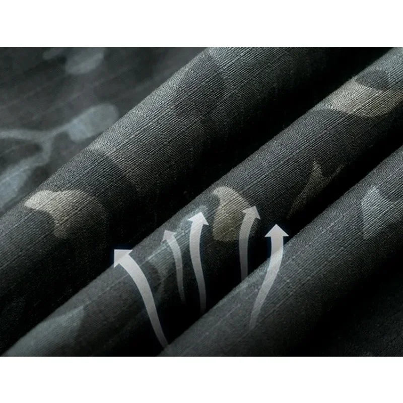 Autumn Tactical Sets Men Outdoor Breathable Short Sleeve Tshirt+Waterproof Straight Pant 2 Pcs Suits Camo Multi-pocket Cargo Set.