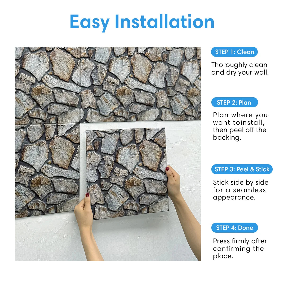 10/20Pcs, PVC 3D Faux Stone Wall Panels, Decorative Wall Decoration, Self-adhesive Panels, Easy to Install, 30cm x 30cm