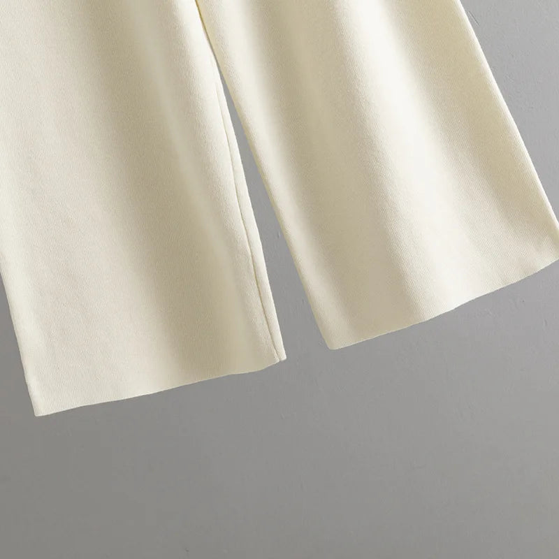 Muslim Women Knitting 2 Piece Sets Striped Sweater Pullover Top Wide Leg Pants Suit Outfits Knitwear Turtleneck Ensemble 2025