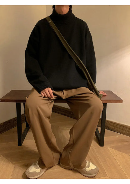 Turtleneck Men's Sweater Autumn 2025 New Knitted High Neck Pullover Streetwear Comfortable Fitness Tops Clothing Knitwear.
