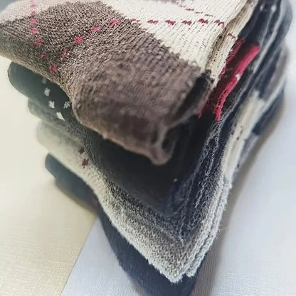 5 Pairs Men's Splicing Diamond Patterns Wool Socks Warm Winter Mid Length Socks Thickening Soft Cold-resistant Men Boots Socks.