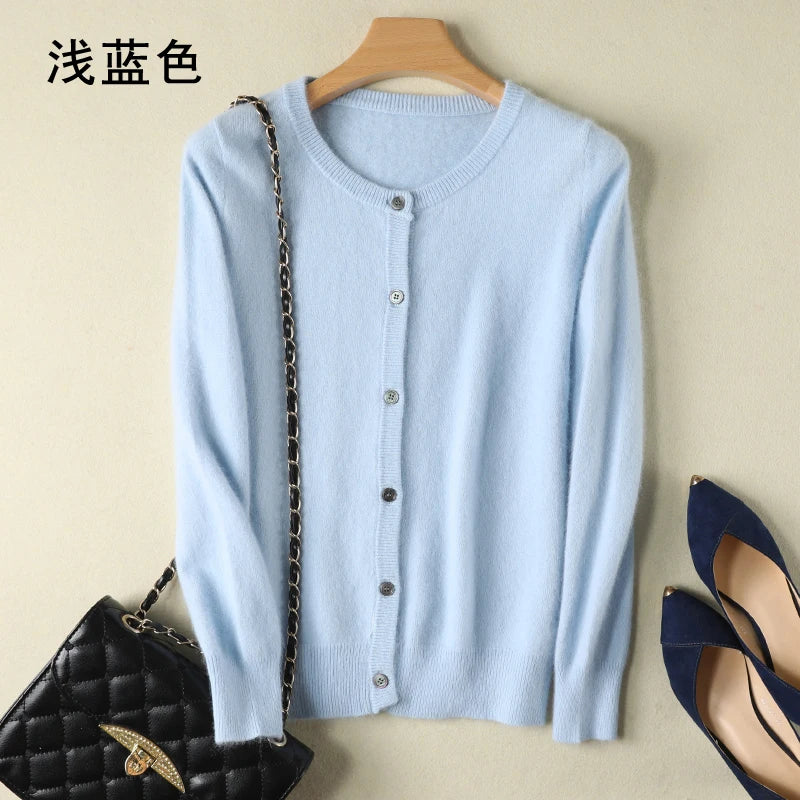 Women Cardigan Large Size Warm Pure Mink Cashmere Sweaters O-neck Loose Coat Female Sweater Ladies' Jacket Solid Knit Cardigans